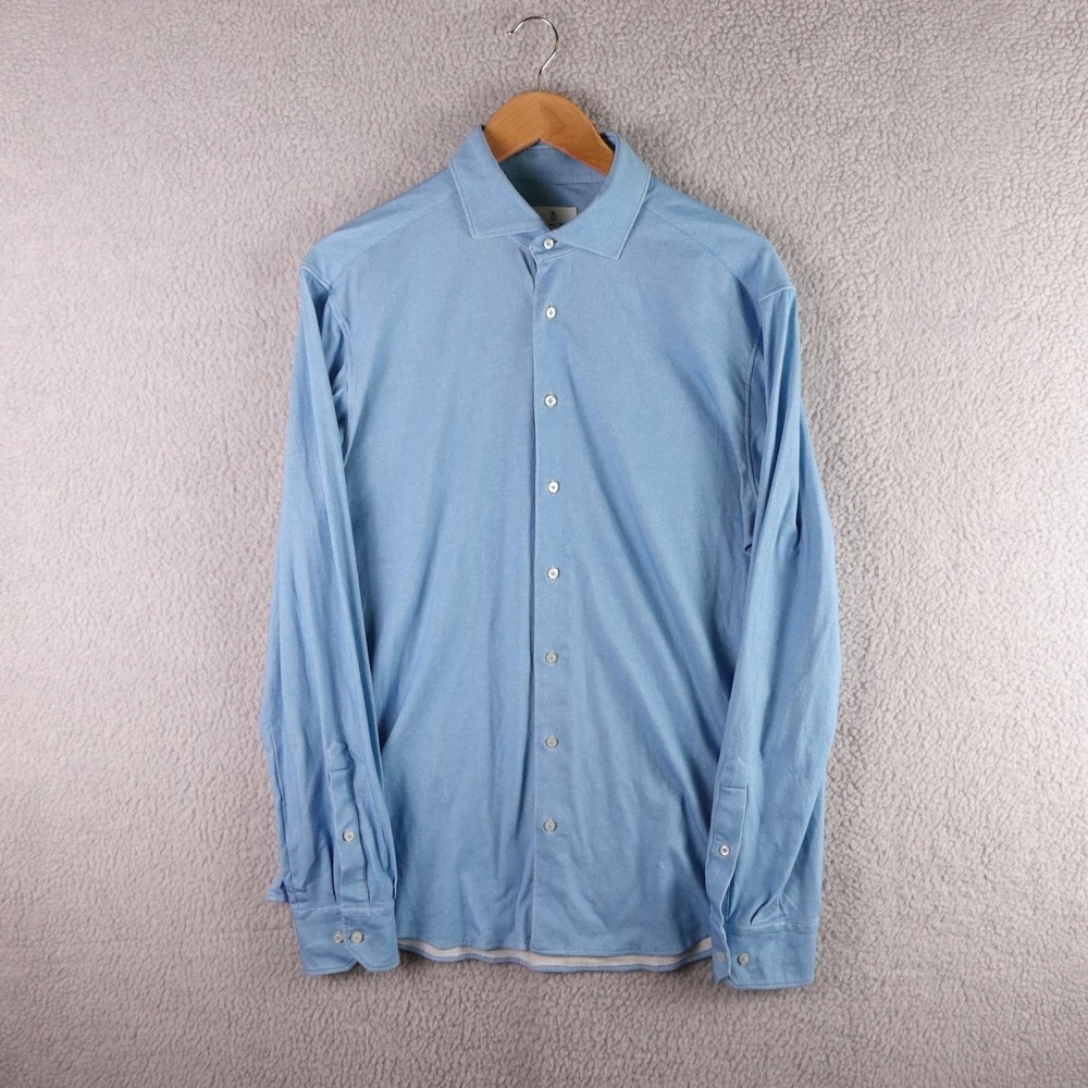 Emanuel Berg Mens Modern Fit‎ Blue Stretch Cotton Button Down Shirt 16.5 L 42cm